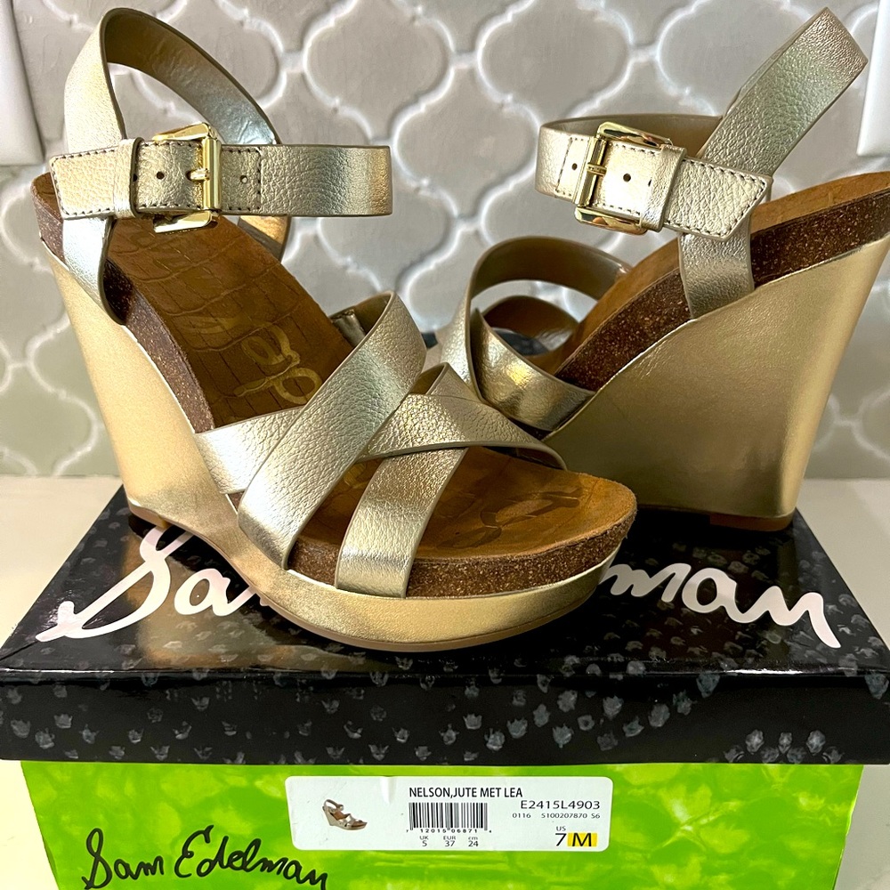 Sam Edelman Gold wedge strap sandals